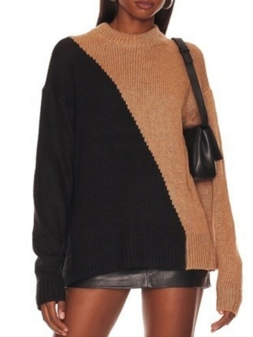 NWT L'Academie Dagan Color‎ Block Crewneck in Black Brown Sweater M